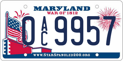MD license plate 0AC9957