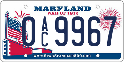 MD license plate 0AC9967
