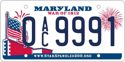 MD license plate 0AC9991
