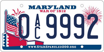 MD license plate 0AC9992