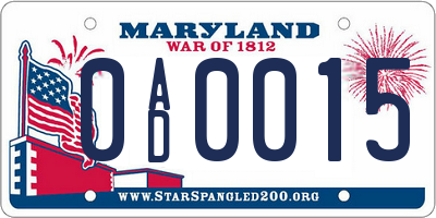 MD license plate 0AD0015