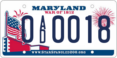 MD license plate 0AD0018