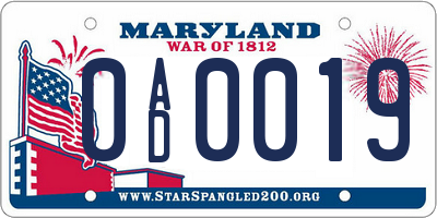 MD license plate 0AD0019