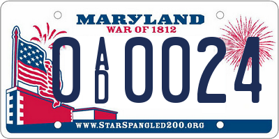 MD license plate 0AD0024