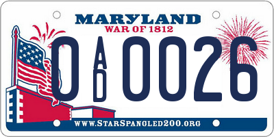 MD license plate 0AD0026