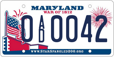 MD license plate 0AD0042