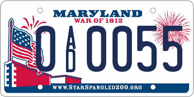 MD license plate 0AD0055