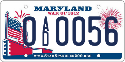 MD license plate 0AD0056