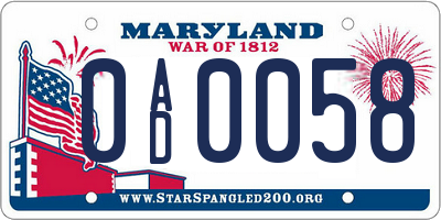 MD license plate 0AD0058