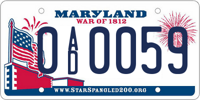 MD license plate 0AD0059