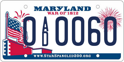 MD license plate 0AD0060