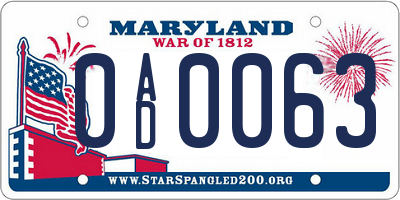 MD license plate 0AD0063