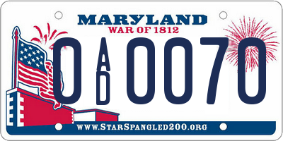MD license plate 0AD0070