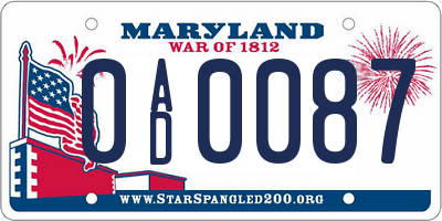 MD license plate 0AD0087