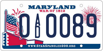 MD license plate 0AD0089