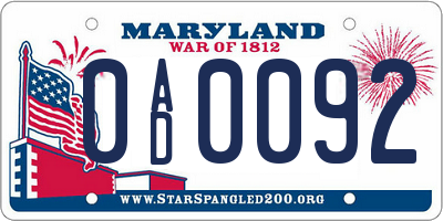 MD license plate 0AD0092