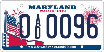MD license plate 0AD0096