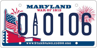 MD license plate 0AD0106