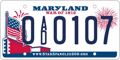 MD license plate 0AD0107