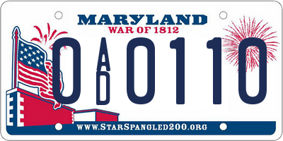 MD license plate 0AD0110