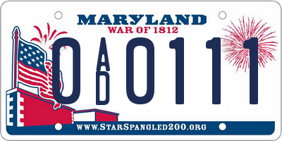 MD license plate 0AD0111
