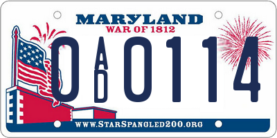 MD license plate 0AD0114