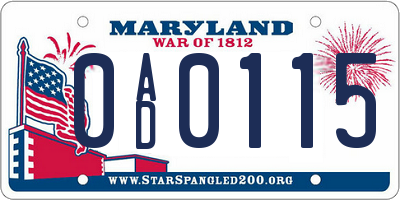 MD license plate 0AD0115