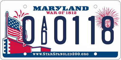MD license plate 0AD0118