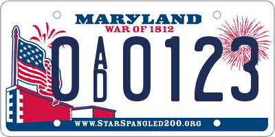 MD license plate 0AD0123