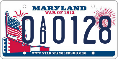 MD license plate 0AD0128
