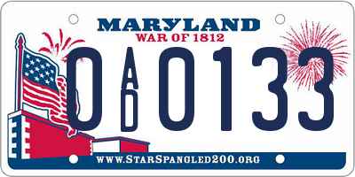 MD license plate 0AD0133