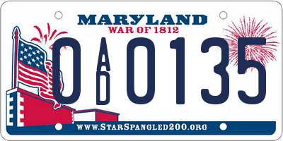 MD license plate 0AD0135