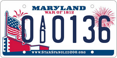 MD license plate 0AD0136