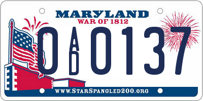 MD license plate 0AD0137