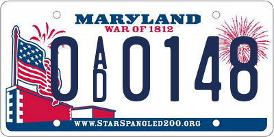 MD license plate 0AD0148