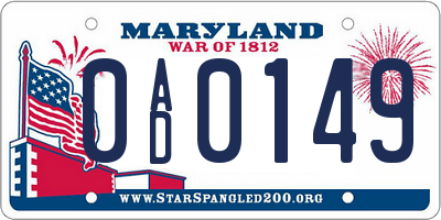 MD license plate 0AD0149