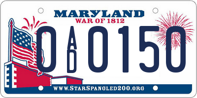 MD license plate 0AD0150