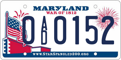MD license plate 0AD0152
