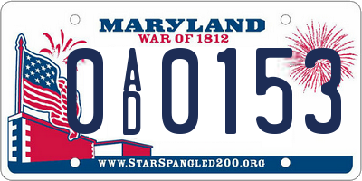 MD license plate 0AD0153