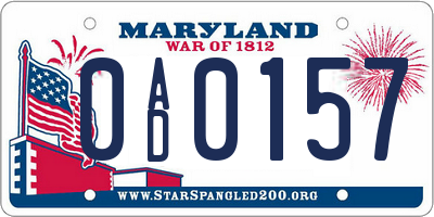 MD license plate 0AD0157