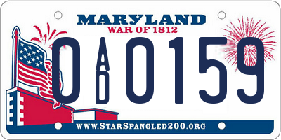 MD license plate 0AD0159