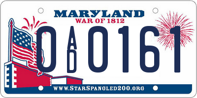 MD license plate 0AD0161