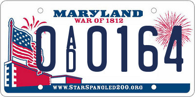 MD license plate 0AD0164