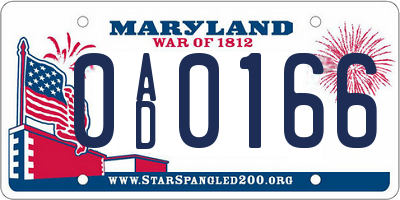 MD license plate 0AD0166
