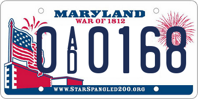 MD license plate 0AD0168