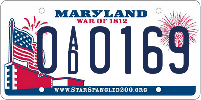 MD license plate 0AD0169