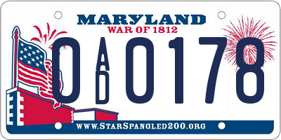 MD license plate 0AD0178