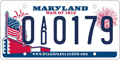 MD license plate 0AD0179