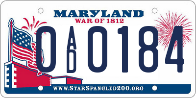 MD license plate 0AD0184