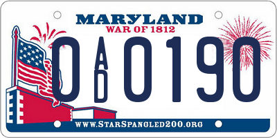 MD license plate 0AD0190